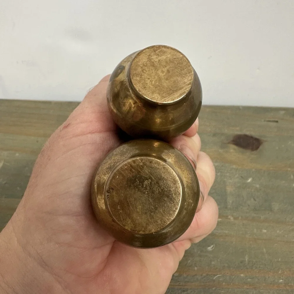 Vintage MCM Solid Brass Salt And Pepper Shakers Lined Screw on Lid Patina Clean